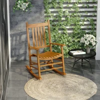 Outsunny Outdoor Rocking Chair, Patio Rocking Chair with Smooth Curves, High Density Wooden Rockers for Lawn Garden Porch, Supports Up to 350lbs, Natural(m-2)