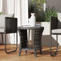 Outsunny 18" Wicker Outdoor Coffee Table, PE Rattan Patio Side Table with 2-Tier Storage, Composite Wood Top, Gray(m-8)