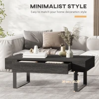 HOMCOM Mid-century Modern Coffee Table with Storage Drawer, Metal Sled Designed Legs and Wood Grain Surface for Living Room, Dark Grey(m-6)