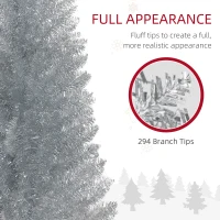 HOMCOM 5ft Unlit Pencil Artificial Christmas Tree with Realistic Branches and 294 Tips, Plastic Base, Silver(m-6)
