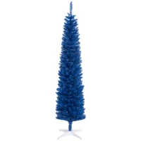 HOMCOM 7' Pencil Christmas Tree, Slim Artificial Xmas Tree with Realistic Branches, Sturdy Metal Stand, Deep Blue(m-2)