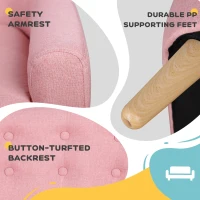 Qaba 2-Seat Linen Fabric and Wooden Frame Sofa Couch for Kids and Toddlers Ages 3-7, 11" High Seat, Pink(m-4)