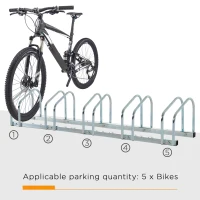 HOMCOM 5-Bike Bicycle Floor Parking Rack Cycling Storage Stand Ground Mount Garage Organizer for Indoor and Outdoor Use Silver(m-4)
