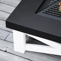 Outsunny 34" Outdoor 3 in 1 Steel Square Firepit Portable Stove with Spark Screen Cover, Log Grate, Poker, Grill Net for Patio, White & Black(m-9)