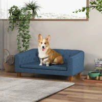PawHut Raised Dog Sofa, Elevated Pet Couch for Small and Medium Dogs, with Removable Soft Cushion, Anti-Slip Pads, Simple Installation, Blue(m-10)