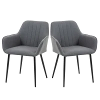HOMCOM Dining Chairs Set of 2, Linen Upholstery Accent Chair with Back, Armrest, Metal Legs, Dark Grey(m-12)