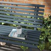 Outsunny Outdoor Bench Patio Bench, Aluminum Lightweight Park Bench with Slatted Seat for Lawn, Park, Deck, Blue(m-7)
