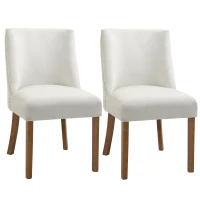 HOMCOM Modern Dining Chairs Set of 2 with High Back, Dining Room Chairs with Nailhead Trim, Upholstered Seats and Solid Wood Legs for Kitchen, Cream White(m-1)