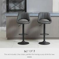 HOMCOM  Set of 2 Adjustable Bar Stools with PU Upholstered Back, Footrest, Round Base for Kitchen, Dining Room, Grey(m-4)