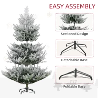 HOMCOM 6 FT Artificial Christmas Tree, Flocked Hinged Xmas Tree with 795 Tips, Steel Base, Auto Open, Green(m-6)