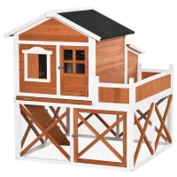 PawHut 44" Chicken Coop, Wooden Hen Run House, Rabbit Hutch with Nesting Box, Removable Tray, Asphalt Roof, Planting Lattice, Orange(m-11)