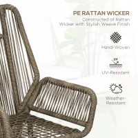 Outsunny 2 PCs PE Rattan Leisure Chair Set, Outdoor Reclining Patio Chair and Footrest w/ Adjustable Backrest & Cushion, Khaki(m-4)