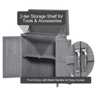 Outsunny Wooden Garden Tool Storage Shed Kit with Hinged Roof, 2-Tier Shelves and Double Doors, 74x43x88cm, Dark Grey(m-7)