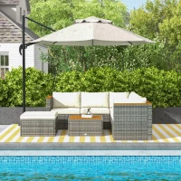 Outsunny 7 Pieces Outdoor Patio Furniture Set, PE Rattan Wicker Sectional Sofa Set with Cushions, Coffee Table, White(m-2)