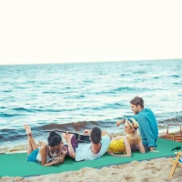 Soozier 12' x 5' Lily Pad Floating Mat with Cup Holder Table, 3-Layer Portable Roll-Up Water Mat Float Dock for 2-3 People, on Lake, River, Beach, Swimming Pool, Green(m-10)