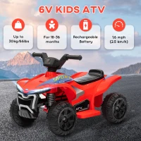 Qaba Kids ATV Quad, 6V Ride On Toy with Rechargeable Battery, Light, Music, Forward & Reverse for Toddlers, Red(m-7)