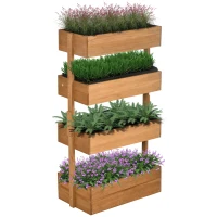Outsunny Vertical 4 Tier Raised Garden Bed, Wooden Planter Box, Self-Draining with Bed Liner for Indoor Outdoor Flowers, Vegetables and Herbs, Orange(m-11)