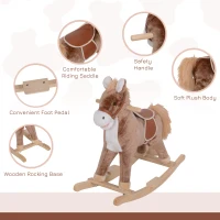 Qaba Kids Rocking Horse with Soft Plush Body, Wooden Base & Handle Grip for Years 3+(m-6)