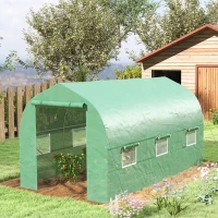 Outsunny 6.6' x 11' x 7' Walk-in Greenhouse Outdoor Plant Tunnel Warm Hot House w/ Roll Up Door and 6 Mesh Windows, Steel Frame, Green(m-9)