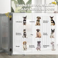 PawHut 4 Panel Free Standing Wooden Pet Gate with Open Door Light Grey(m-9)