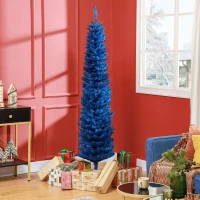HOMCOM 7' Pencil Christmas Tree, Slim Artificial Xmas Tree with Realistic Branches, Sturdy Metal Stand, Deep Blue(m-8)