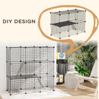 PawHut 31 Panels Small Animal Cage, Pet Playpen w/ Doors, Chinchilla Cage w/ Ramps, for Cat, Rabbits, Indoor Use(m-5)