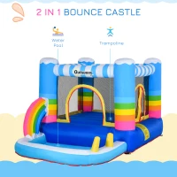 Outsunny Inflatable Bounce House for Kids 2-in-1 Jumping Castle for Indoor Outdoor Party with Trampoline, Pool, Carry Bag & Air Blower(m-4)