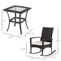 Outsunny 3 Pieces Patio Wicker Rocking Chair Set,  Outdoor PE Rattan Bistro Set Conversation Rocker Set with 2 Chairs 1 Coffee Table for Backyard, Deck, Poolside, Cream White(m-3)