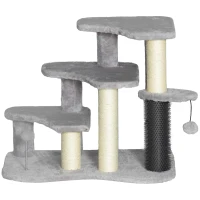 PawHut 2 in 1 Cat Tree Tower 3-Step Pet Stairs with Scratching Posts, Tickling Post, Toy Balls, for High Beds, Couch(m-1)