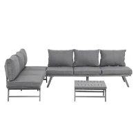 Outsunny 3 Pieces Patio Sofa Furniture Set, 2 Convertible Couch Chaise Lounge Chairs, 1 Coffee Table, Throw Pillows, Water-repellent Cushions, Grey(m-11)
