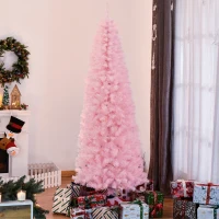 HOMCOM 7' Artificial Christmas Tree Douglas Fir Pencil Christmas Tree with 818 Realistic Branch Tips, Pink(m-10)