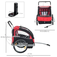 Aosom Child Bike Trailer Kid Bicycle Trailer with Adjustable Handlebar 2-Seater Red(m-3)