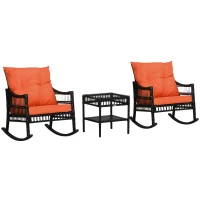 Outsunny 3 Pieces Outdoor PE Rattan Rocker Chair Set, Rocking Chair with Tempered Glass Table Top,25"x26"x28", Orange(m-11)