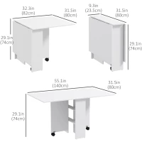 HOMCOM Folding Dining Table, 55" Drop Leaf Table for Small Spaces, Foldable Table with Storage Shelves for Kitchen, Dining Room, White(m-3)