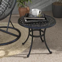 Outsunny Patio Table, Round Side Table with Cast Aluminium Frame, Adjustable Feet for Patio, Garden, Balcony, Black(m-1)