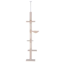 PawHut 102" Adjustable Height Floor to Ceiling Cat Tree, 5 Level Cat Tower with Scratching Posts, Hammock, Beige(m-11)