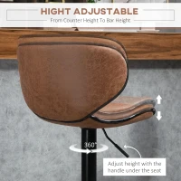 HOMCOM Vintage Set of 2 Microfiber Cloth Adjustable Bar Height Stools with Swivel Seat, Brown(m-5)