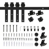 HOMCOM Mini Sliding Barn Door Hardware Kit for Double Doors, TV Stands, Cabinet Barn Door Hardware Kit, Fit 17.7" Wide Door Panel (J Shape), Black(m-11)