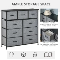 HOMCOM 9 Drawers Storage Chest Dresser Organizer Unit w/ Steel Frame, Wood Top, Easy Pull Fabric Bins, for Hallway, Closet, Entryway, Black & Gray(m-4)