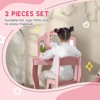 Qaba Kids Vanity Set, Dual-Use Dressing Table with Removable Tri-Folding Mirror and Drawer, for Ages 3-8, Pink(m-4)