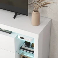 HOMCOM TV Stand with LED Lights for TVs up to 55", High Gloss TV Cabinet with Flip Doors and Glass Shelves, White(m-9)