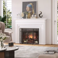 HOMCOM 3-Panel Folding Fireplace Screen for Wood Burning with Double Doors, Home Heavy Duty Steel Fire Spark Guard, 47.25" W x 31" H, Black(m-10)