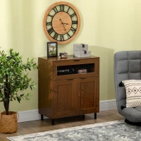 HOMCOM Sideboard Buffet Cabinet, Kitchen Cabinet with Metal Grid Flip Drawer, Adjustable Shelf, Accent Cabinet for Living Room, Walnut(m-10)