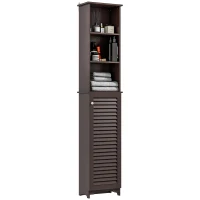 HOMCOM Tall Bathroom Storage Cabinet, Freestanding Linen Tower with 3-Tier Open Adjustable Shelf, Dark Brown(m-11)