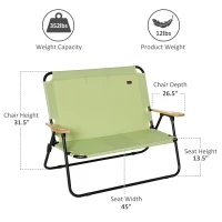 Outsunny Double Folding Camping Chair, Loveseat for 2 Adults, Portable Camping Couch with Wood Armrest & Cupholders, for Backpacking, Beach, Sports Travel, Green(m-3)