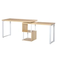 HOMCOM 55" 360 Degree Rotating Corner L-Shaped Computer Desk with Storage Shelves, Home Office Study Writing Workstation Modern Space-Saving Design, Oak(m-11)