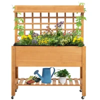 Outsunny 41.25"x15.75"x53.25" Wooden Planter Raised Elevated Garden Bed Planter Flower Herb Boxes for Vegetables Flower with Shelf and Wheels Solid Wood Outdoor/Indoor(m-11)