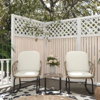 Outsunny 3 Pieces Patio Rocking Chair Patio Set with Cushions, Outdoor Round PE Rattan Wicker Hollow Design Conversation Set with Two Rocker Chairs, Glass Top Coffee Table, Beige(m-8)