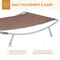 Outsunny 79" Outdoor Lounge Chair with Canopy, Double Chaise Lounger Hammock Bed w/ Pillow and Wheels, Brown(m-5)