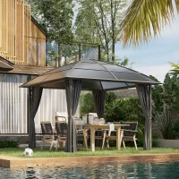 Outsunny 10' x 10' Outdoor Gazebo Canopy, Hardtop Gazebo with UV60+ Polycarbonate Roof, Steel Frame, Central Hook, and Curtains, for Garden, Lawn, Backyard, Deck, Dark Grey(m-8)